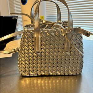 Mango Crossbody Woven Silver Metallic Bag
